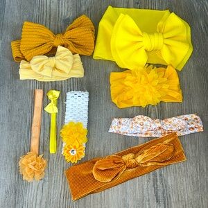 YELLOW head band, hair wrap, hair bow lot for babygirl